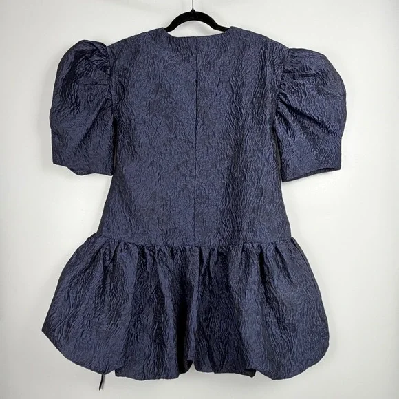 Moon River Women's Navy Blue Puff Sleeve Bubble Hem Mini Dress XS Romantic Chic - Picture 9 of 9